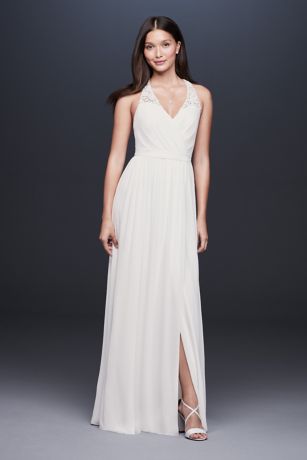 Lace Racerback Chiffon Halter Gown